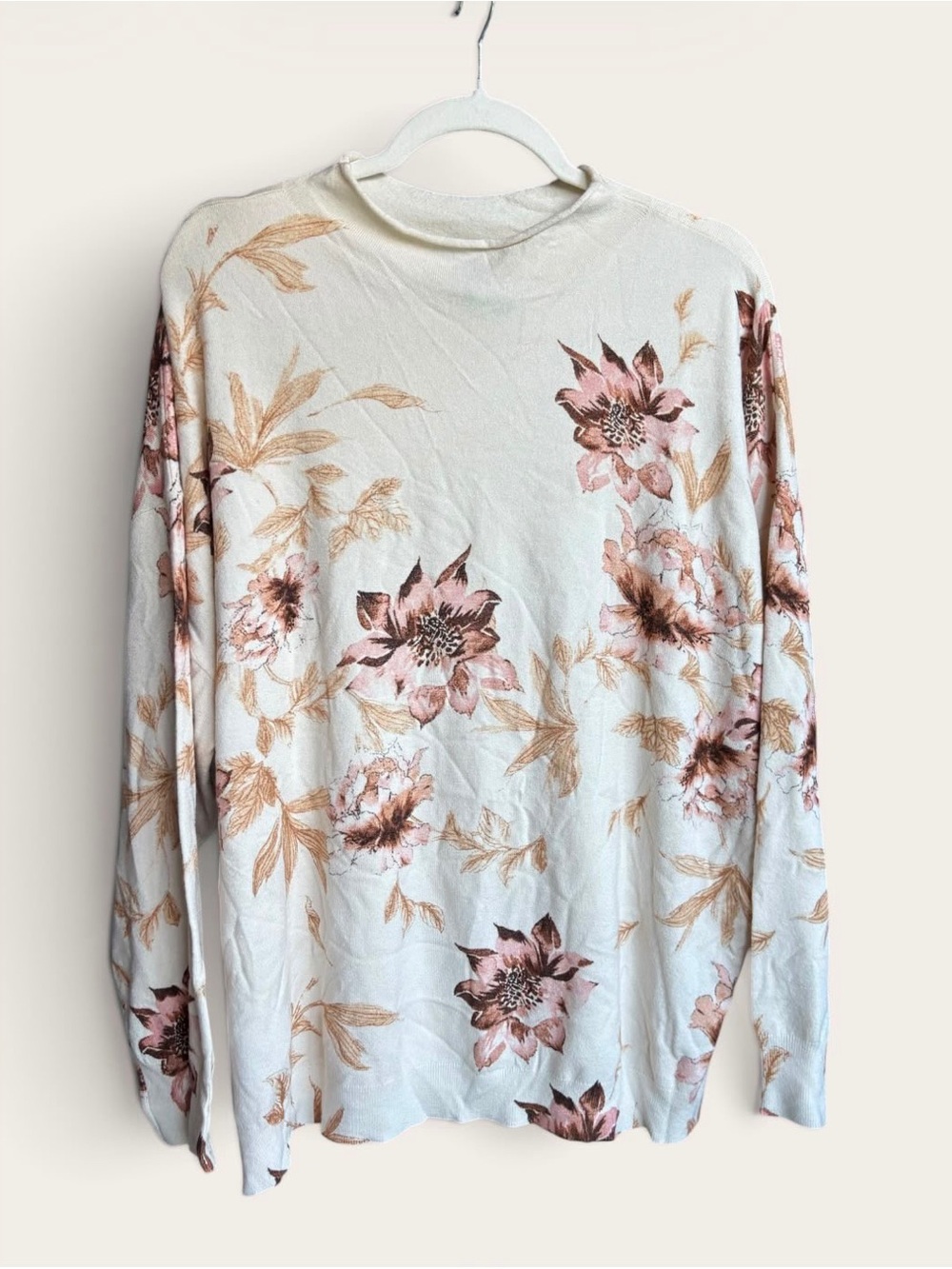 Tribal Womens 3X Moonstone Cream Floral Print Lightweight Knit Sweater NWT